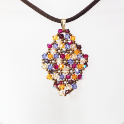 Pendant 40cm - Malvina Rhombus M-Chocolate Suedine - Pendant 40cm - Laiton bronze